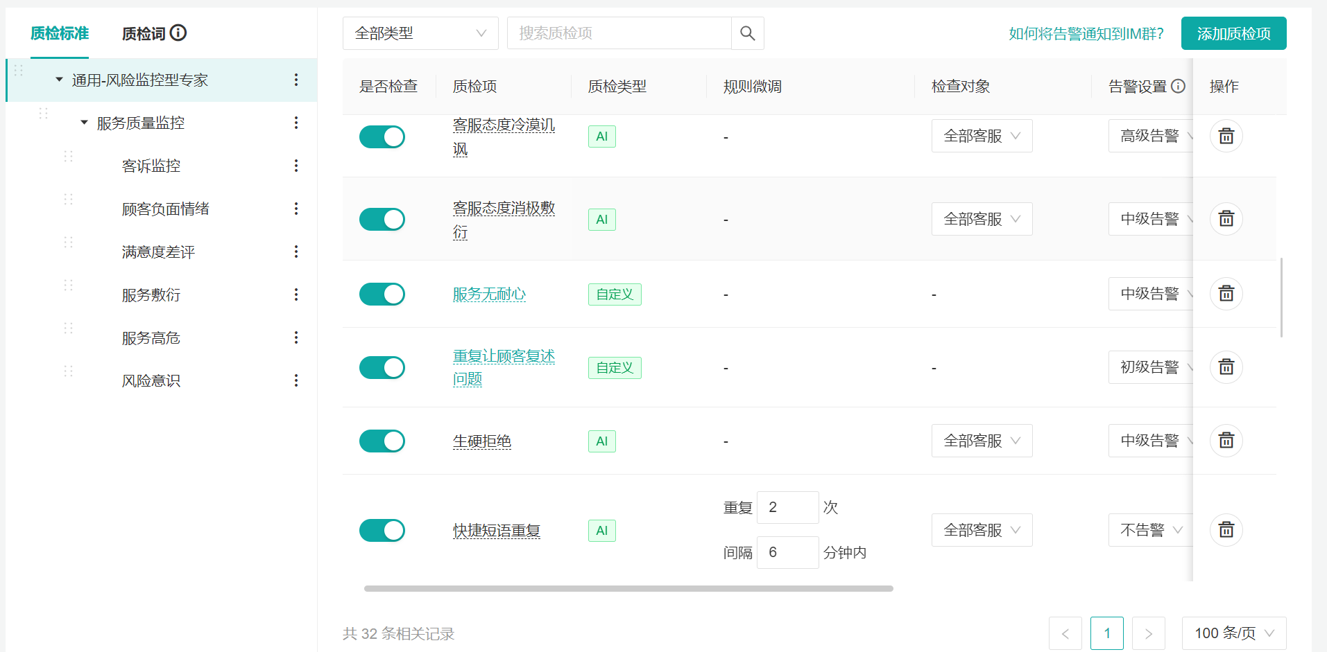 023年11月16日-新开通质检客户新增1套开箱即用质检标准【通用-风险监控型专家】，等6项更新啦~"