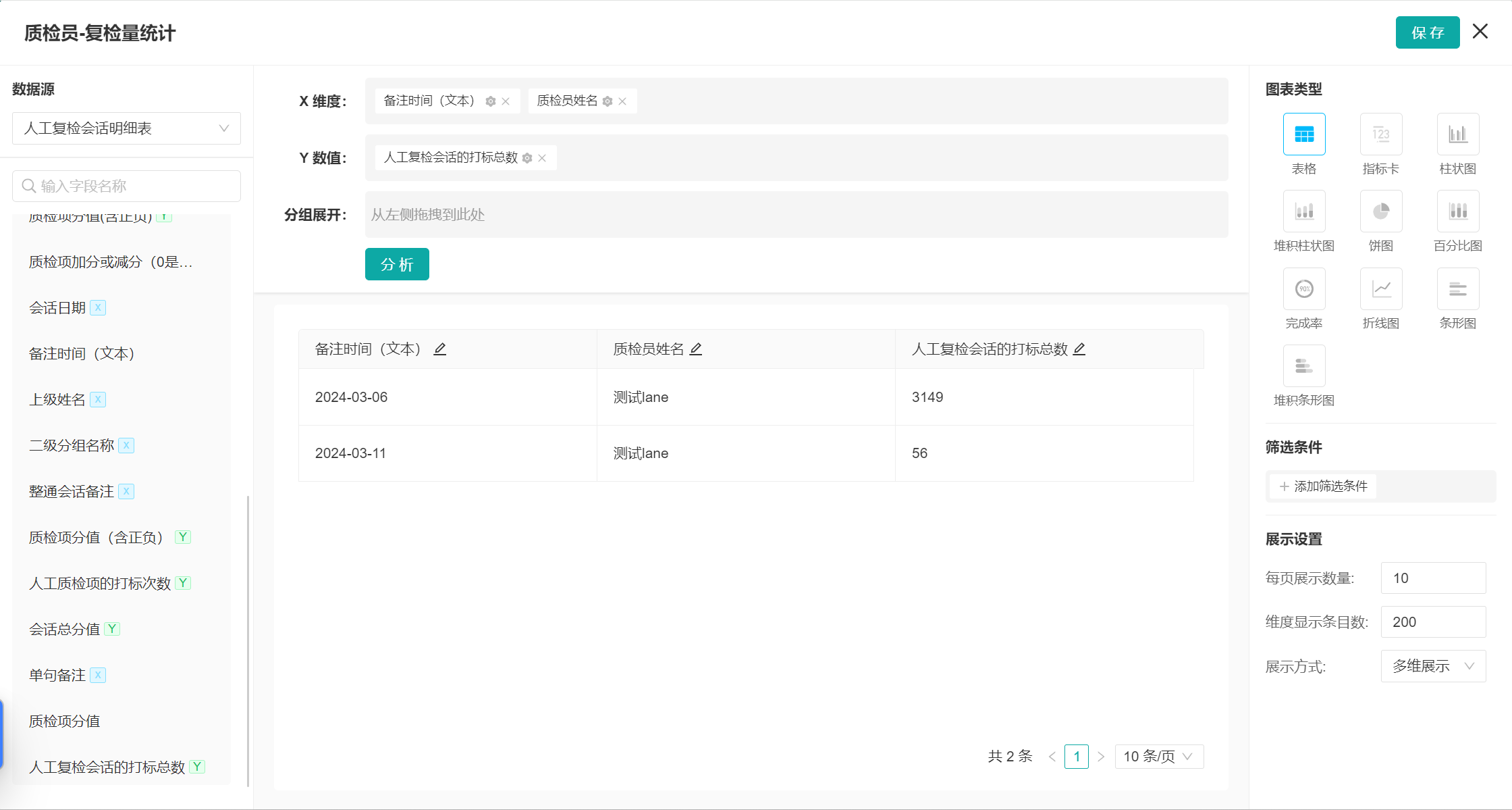 024年03月14日-自助报表：可搭建质检项准确率统计分析、质检员复检结果维度的数据，及其他4项功能升级~"